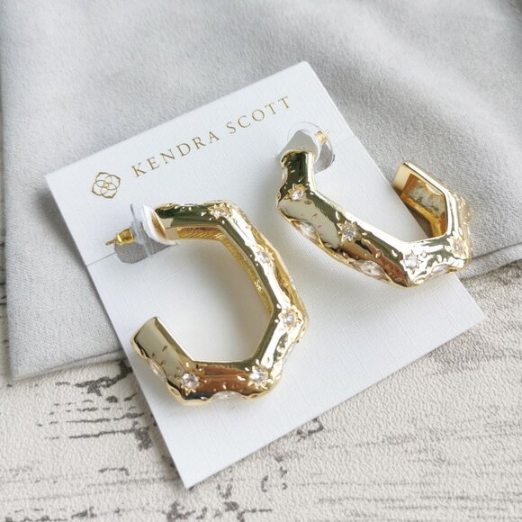 Kendra Scott Gold White CZ Hoop Earrings - Holland - Picture 2 of 4
